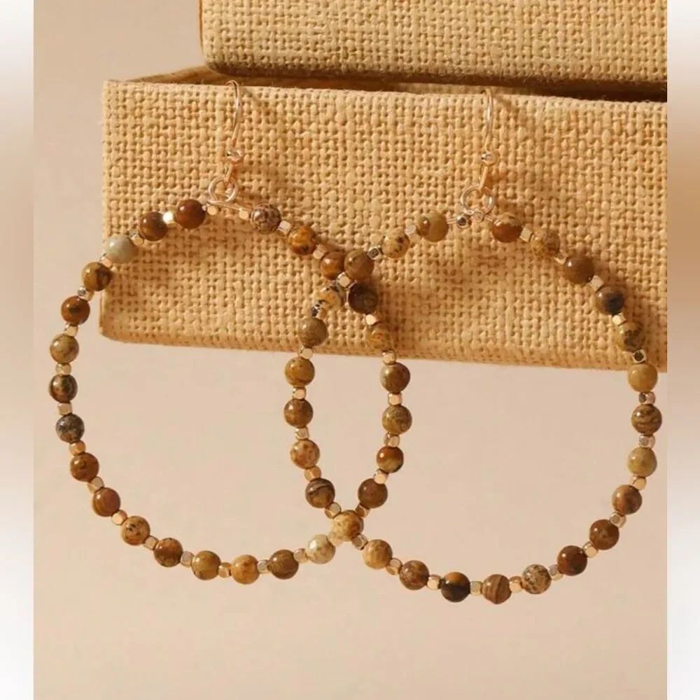 Brown Beaded Hoop Earrings #2280